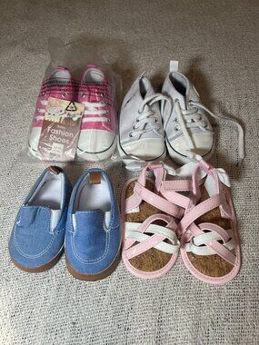 4 Pairs Baby Shoes Bundle, New & Like New, Sizes 3-18 Mo, Sandals